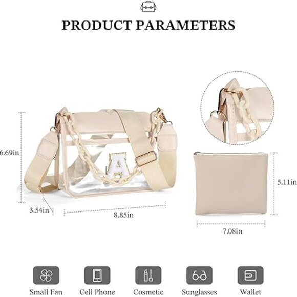 YOOLIFE Initial "A" Clear Bag - Crossbody Bag Stadium Approved - Picture 3 of 9